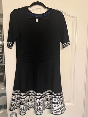 Xhilaration Black Knit Sweater Mini Dress Tribal Geometric Print Size XL
